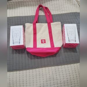 Pink and Cream T-Mobile Tote Bag With 2 Glasses